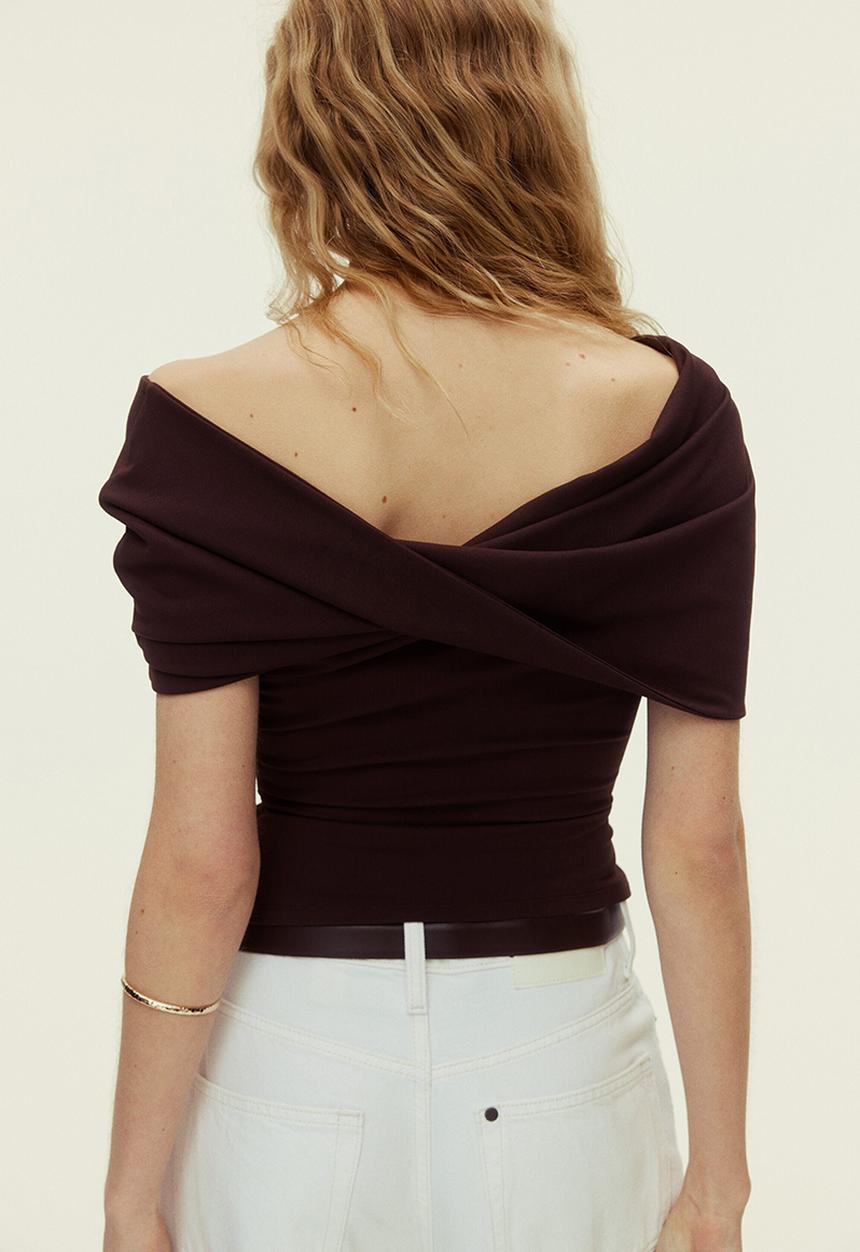 H&M - Twist-detail off-the-shoulder top - dark brown