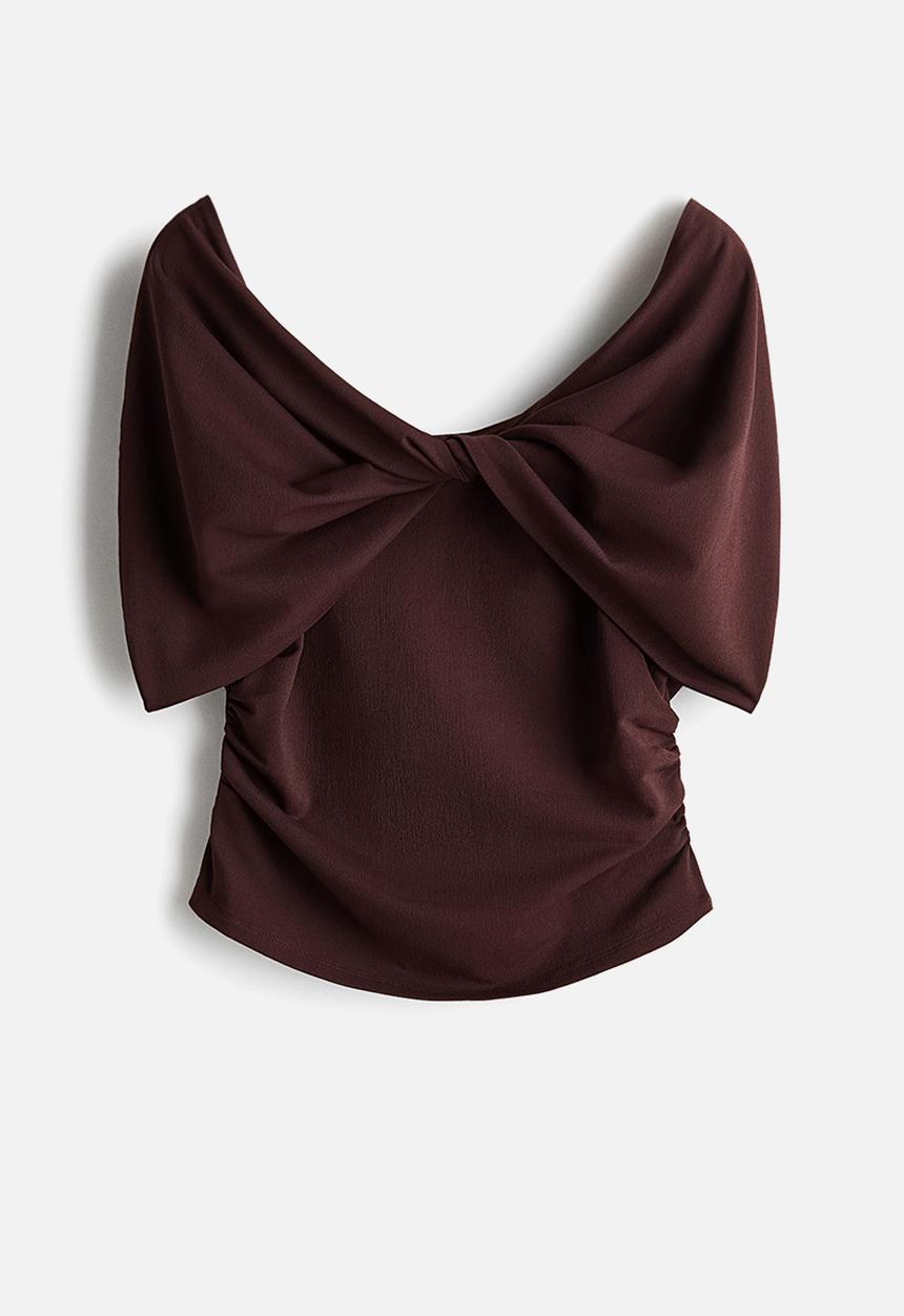 H&M - Twist-detail off-the-shoulder top - dark brown