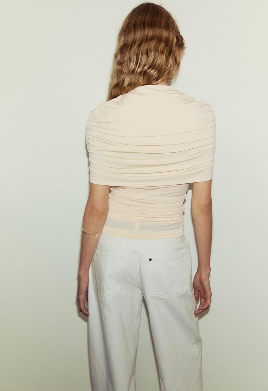 H&M - Draped cape-detail top - light beige