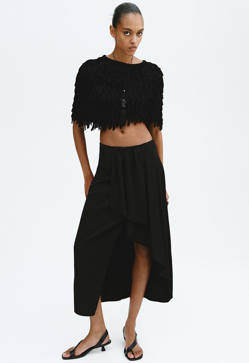 H&M - Draped-panel asymmetric skirt - black