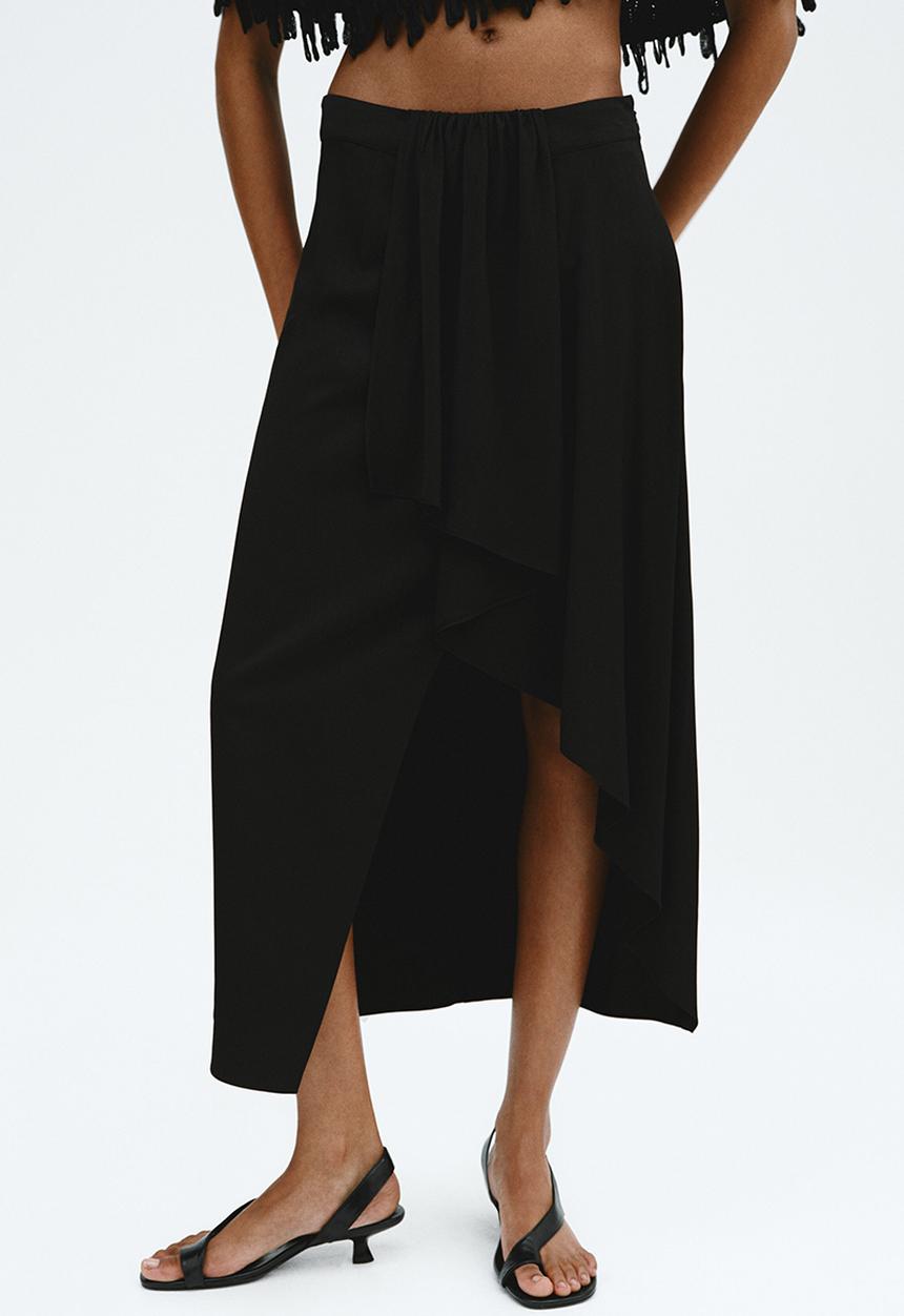 H&M - Draped-panel asymmetric skirt - black