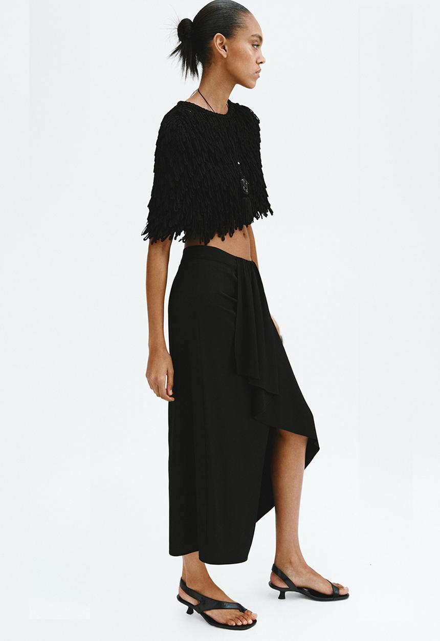 H&M - Draped-panel asymmetric skirt - black