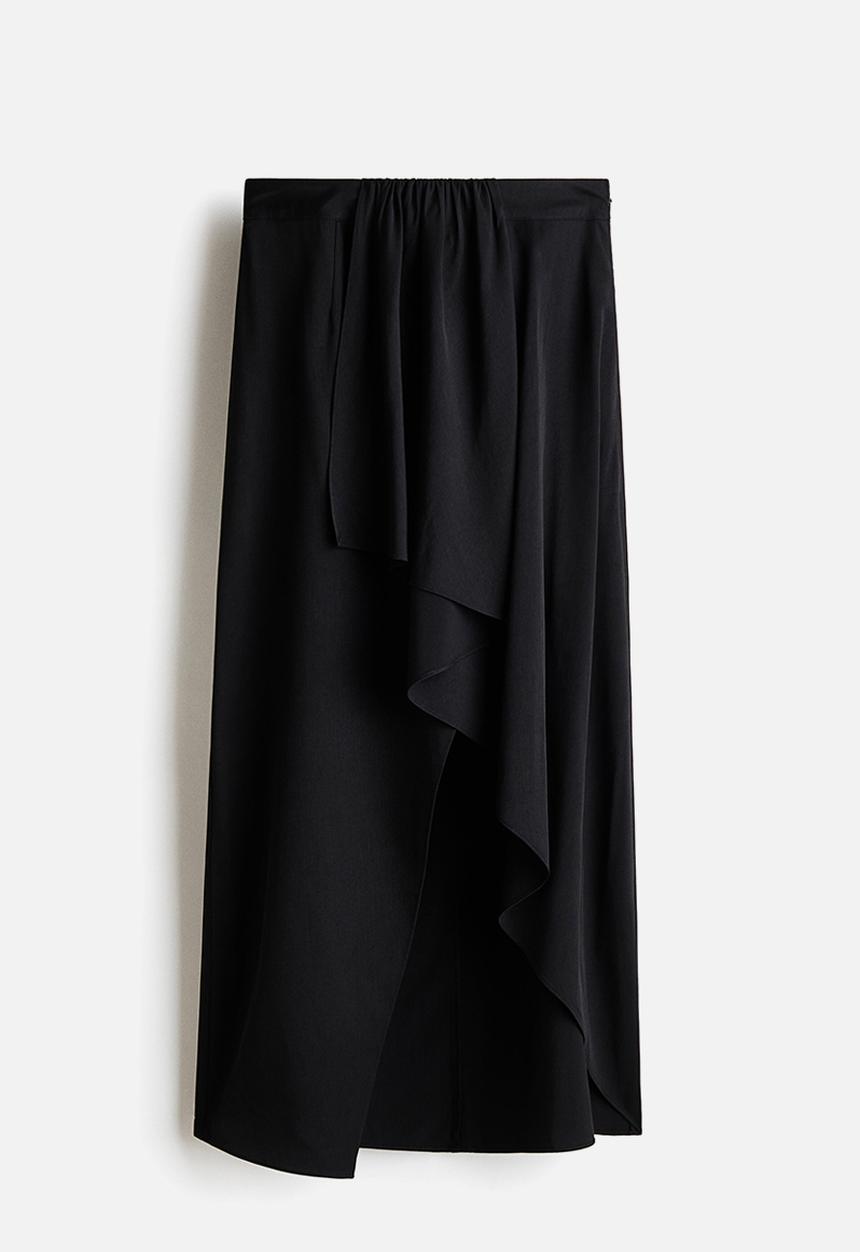 H&M - Draped-panel asymmetric skirt - black