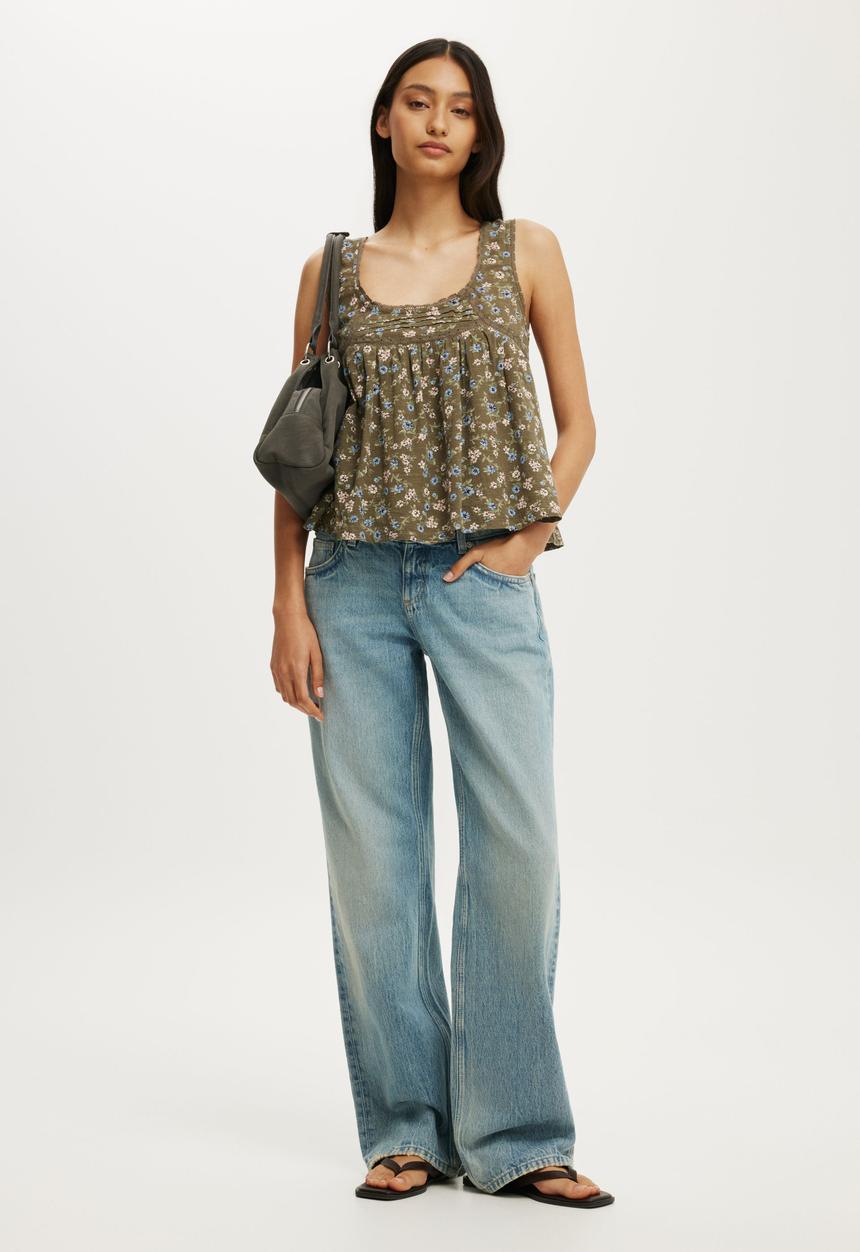 Cotton On - Sunspell Scoop Neck Tank - Elizabeth Ditsy/Khaki