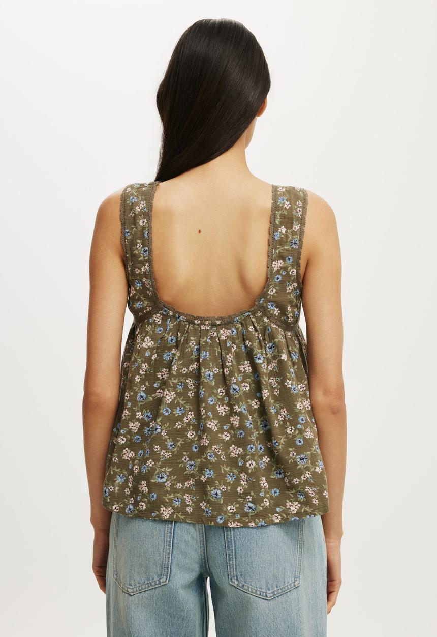 Cotton On - Sunspell Scoop Neck Tank - Elizabeth Ditsy/Khaki