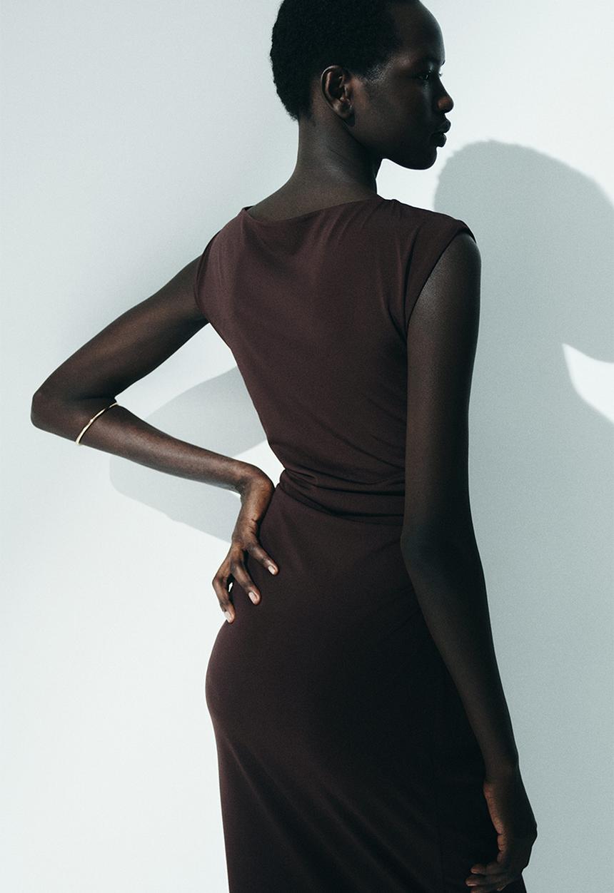 H&M - Cap-sleeved dress - dark brown