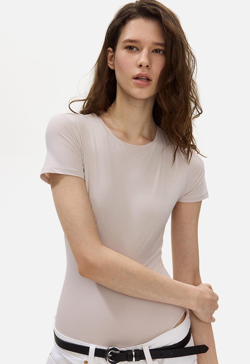 H&M - Short-sleeved microfibre body - light mole