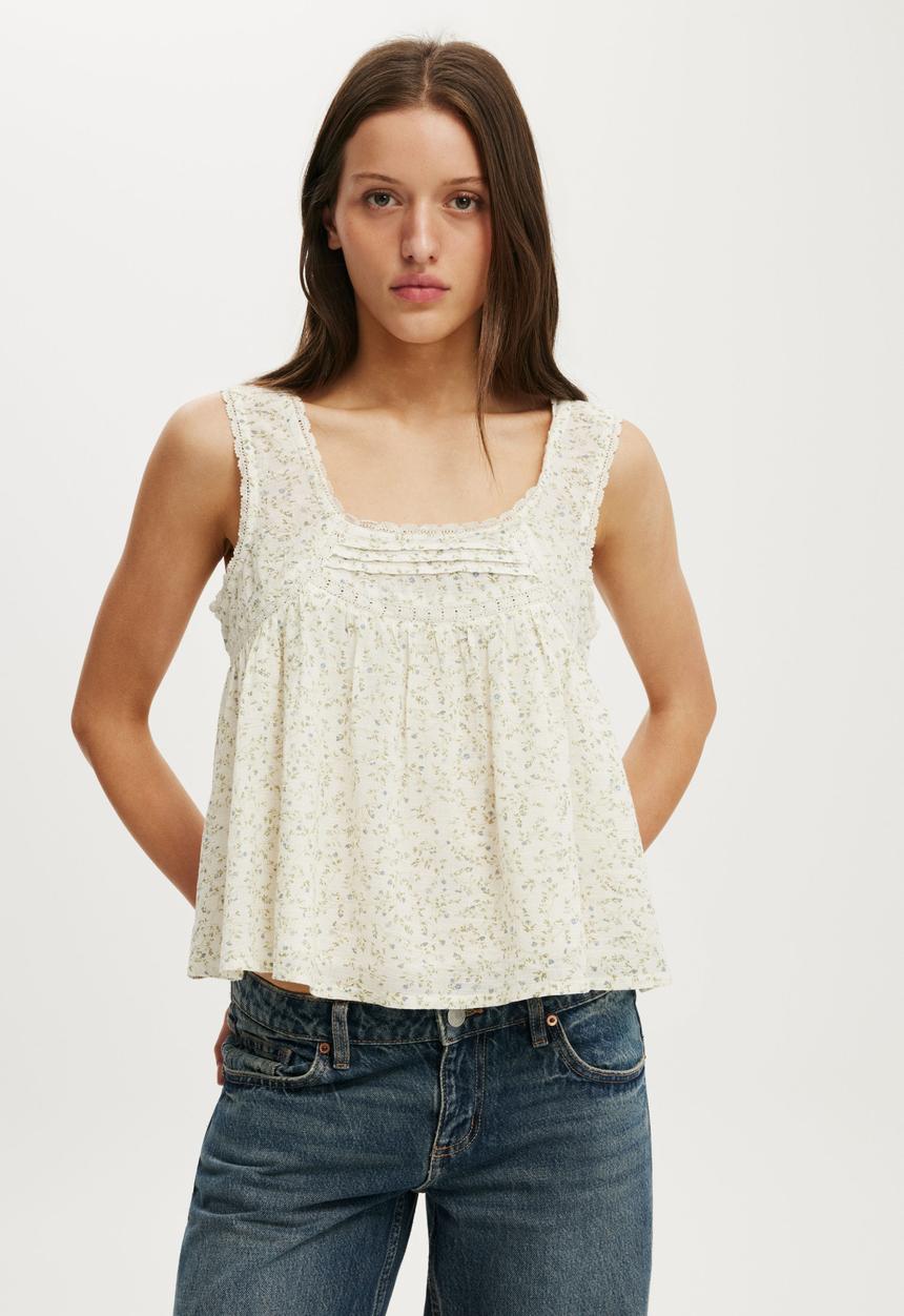 Cotton On - Sunspell Scoop Neck Tank - Miranda Sprig Floral/Gardenia