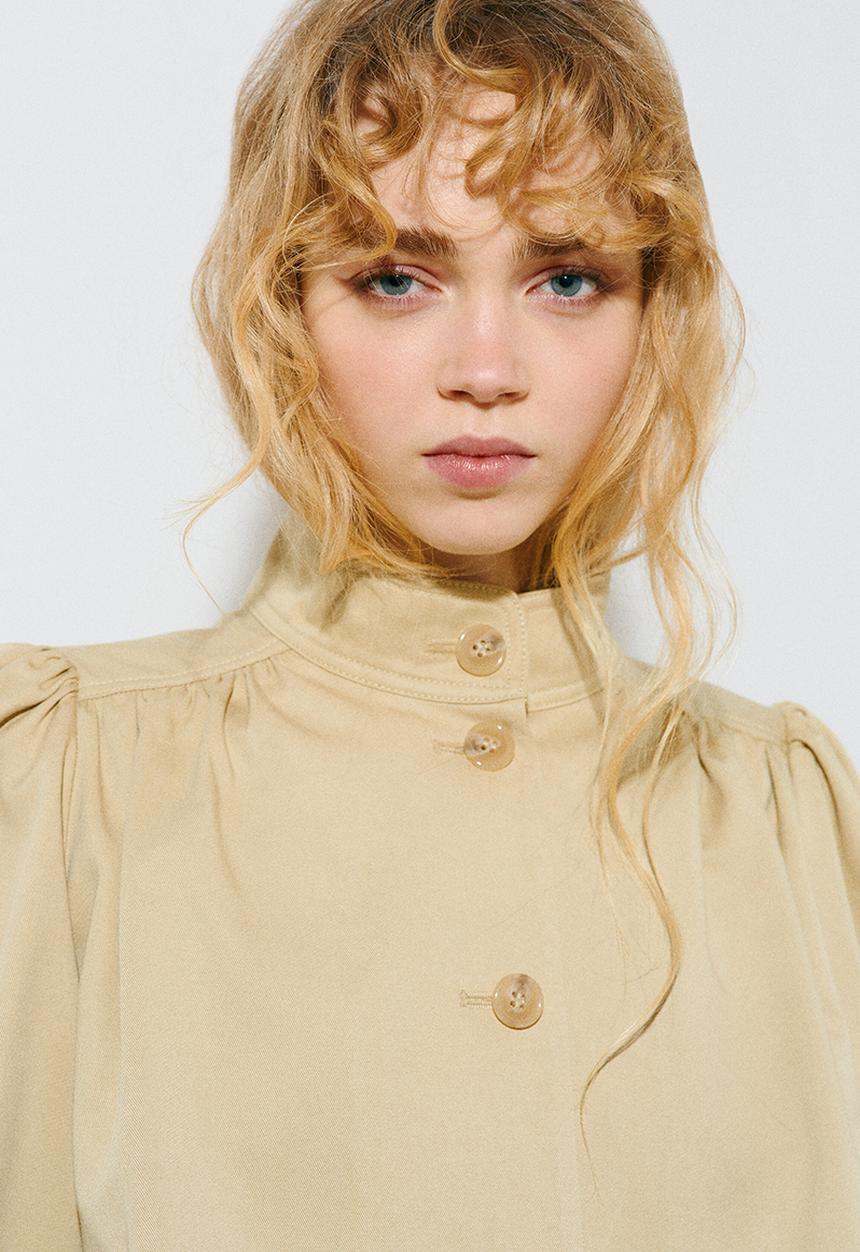 H&M - Puff-sleeved twill jacket - beige