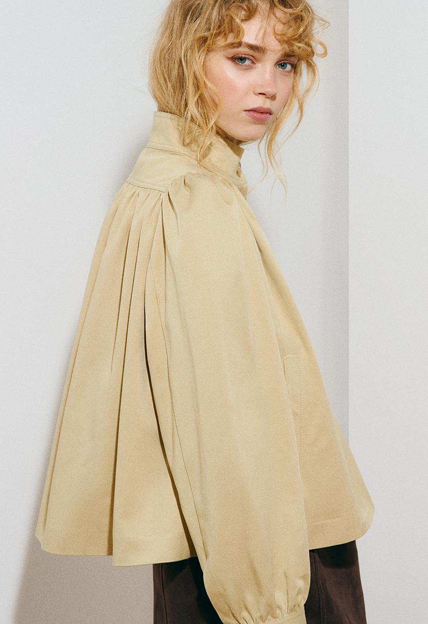 H&M - Puff-sleeved twill jacket - beige