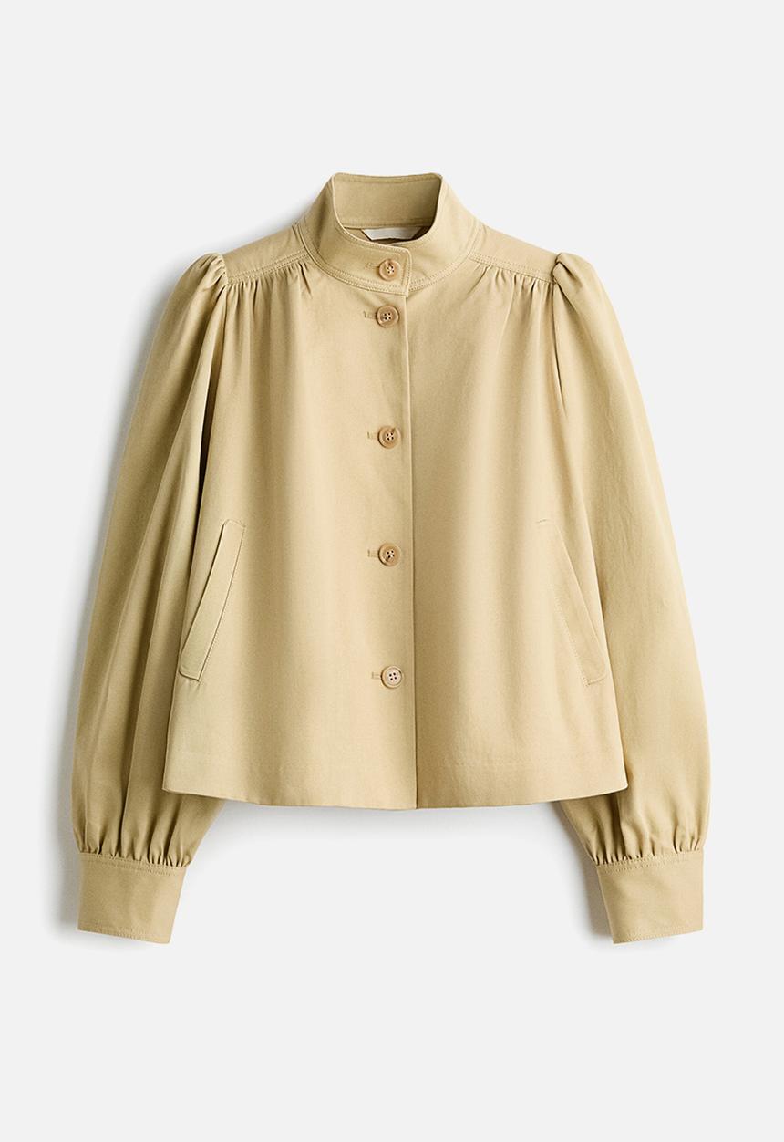 H&M - Puff-sleeved twill jacket - beige