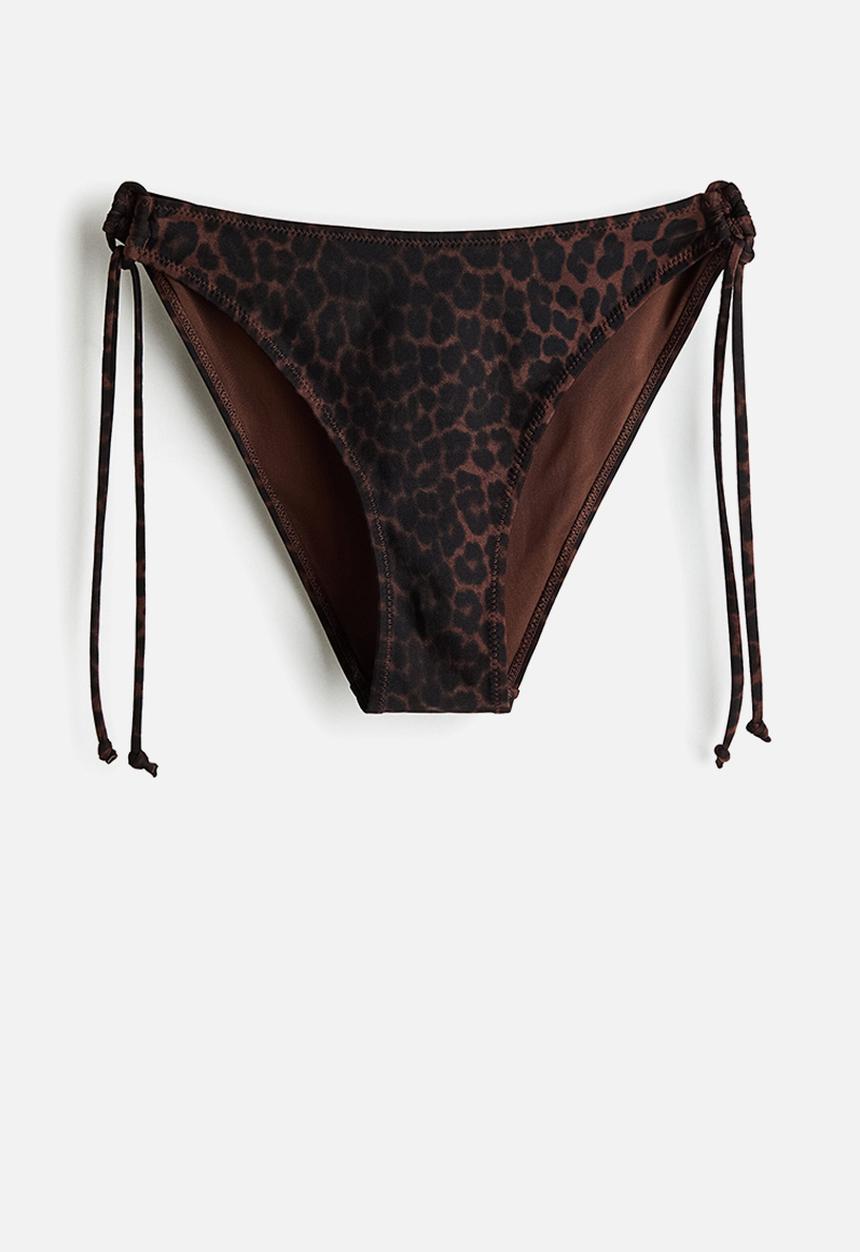 H&M - Tie tanga cheeky bikini bottoms - dark brown/leopard print