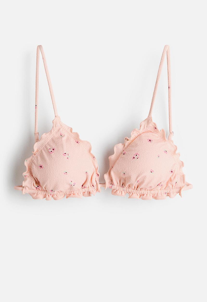 H&M - Padded triangle bikini top - peach pink/floral