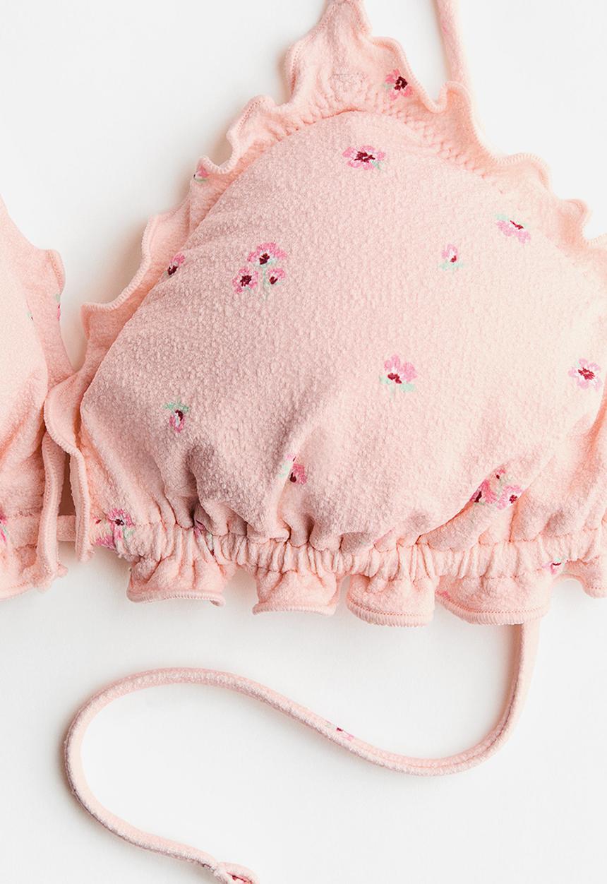 H&M - Padded triangle bikini top - peach pink/floral