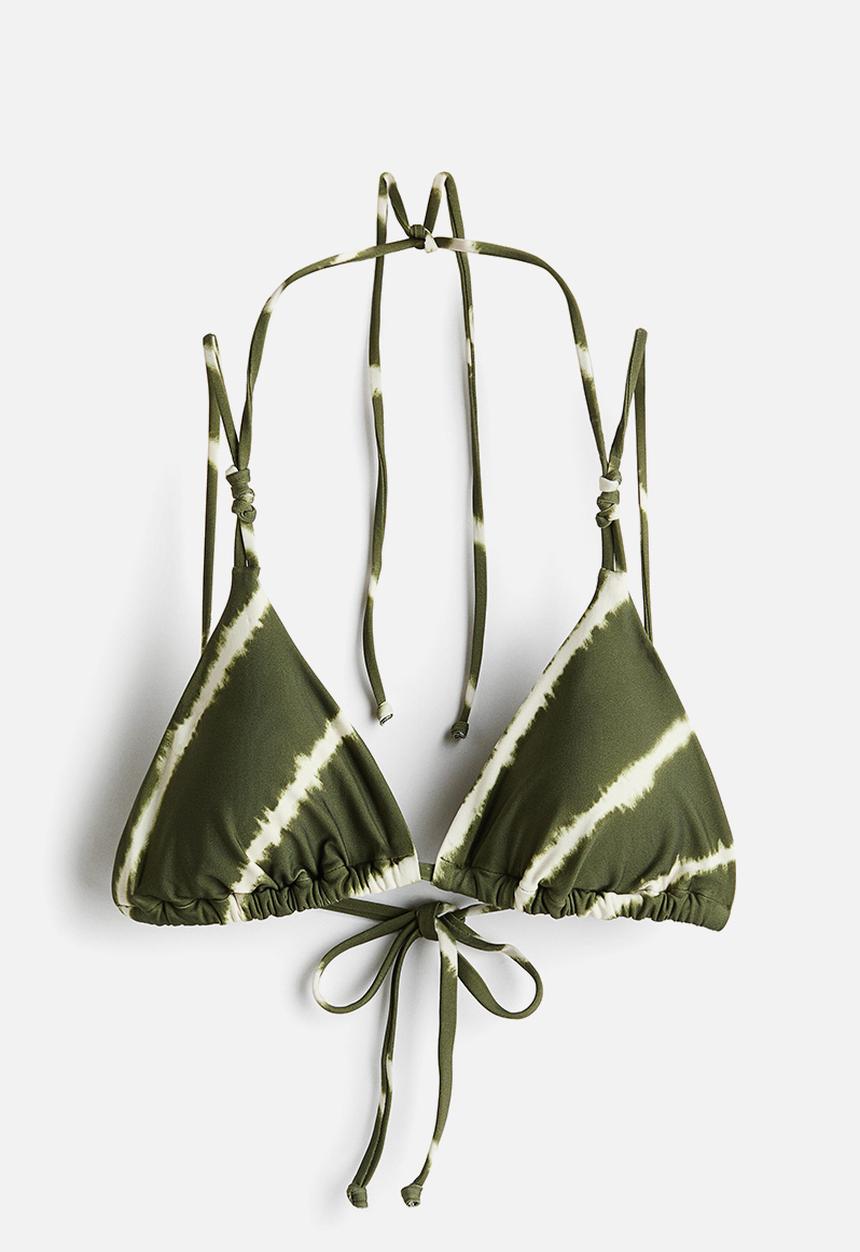 H&M - Padded triangle bikini top - dark green/striped