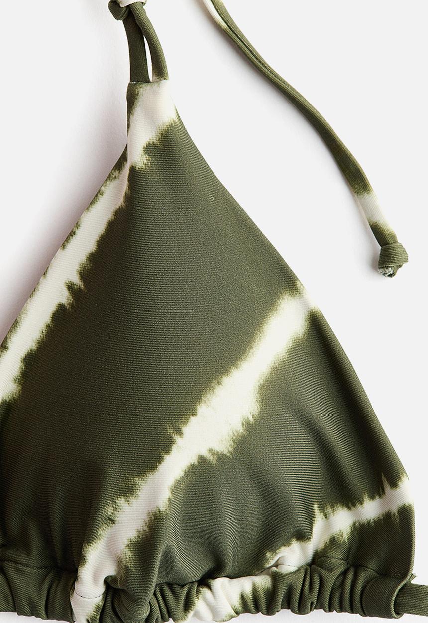 H&M - Padded triangle bikini top - dark green/striped