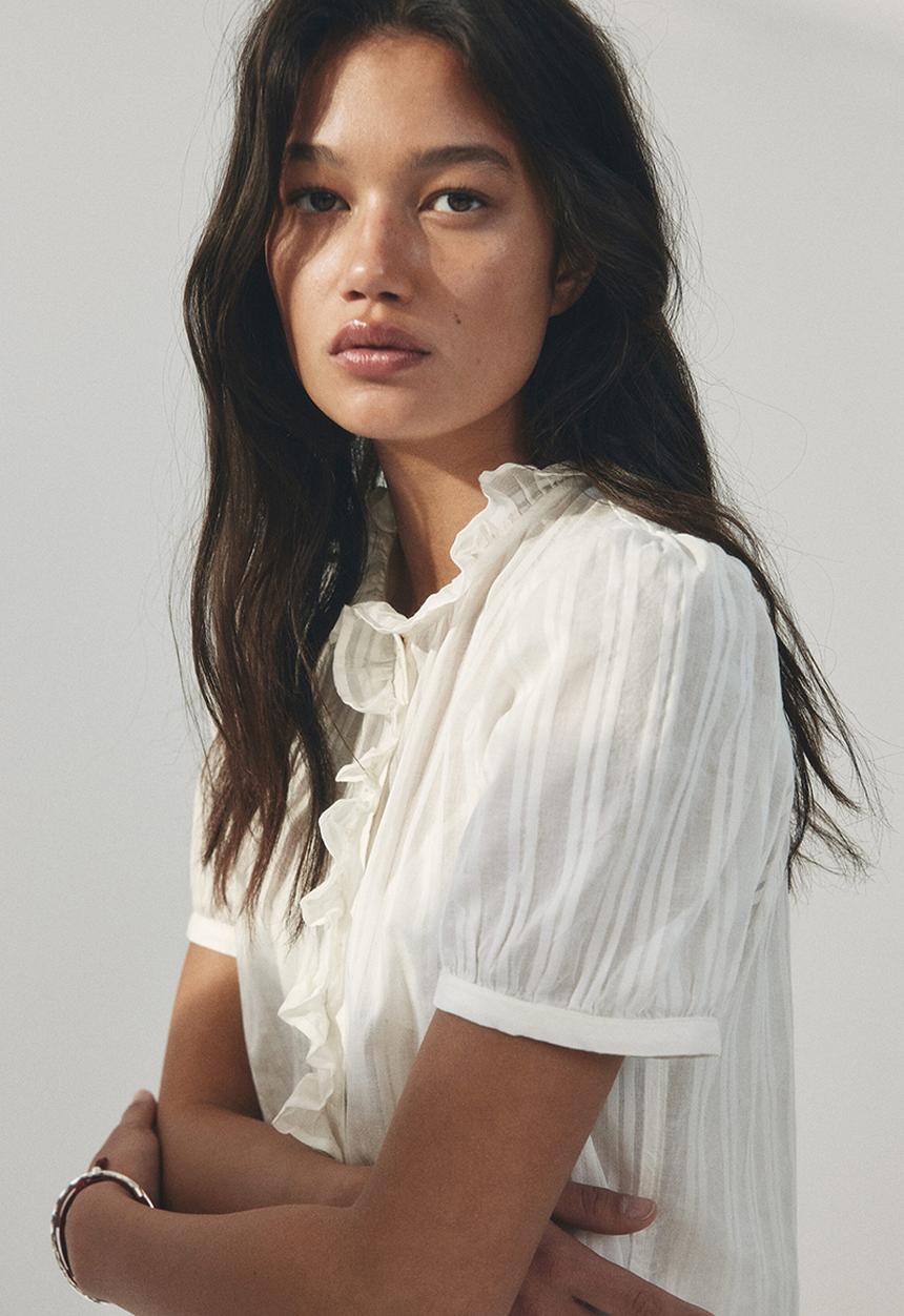 H&M - Frill-trimmed cotton blouse - white