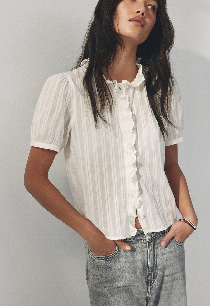 H&M - Frill-trimmed cotton blouse - white