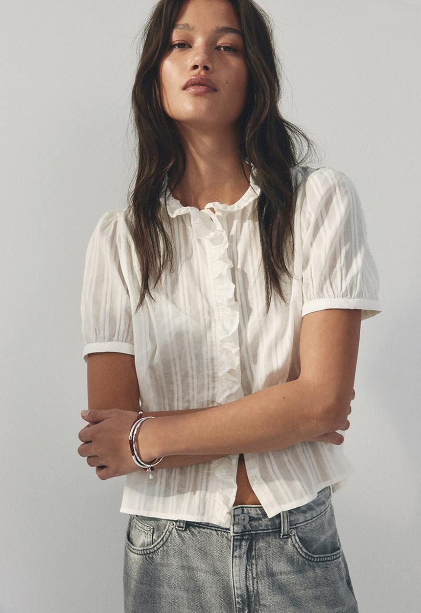 H&M - Frill-trimmed cotton blouse - white