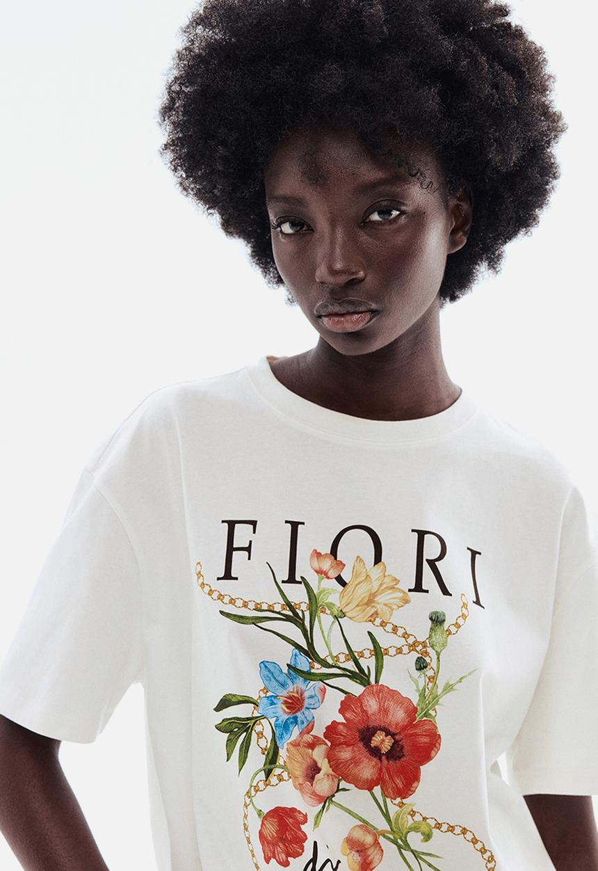 H&M - Oversized t-shirt - white/fiori