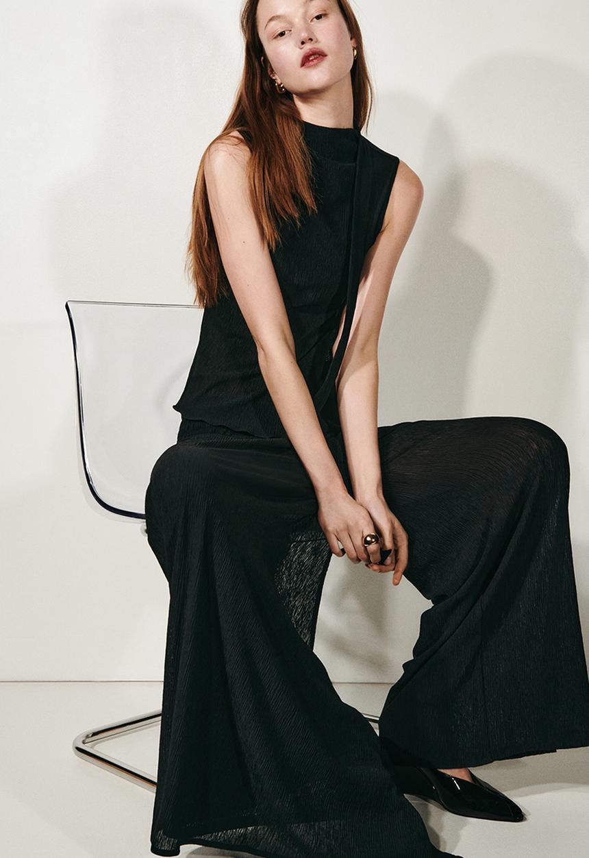 H&M - Crinkled wrapover trousers - black