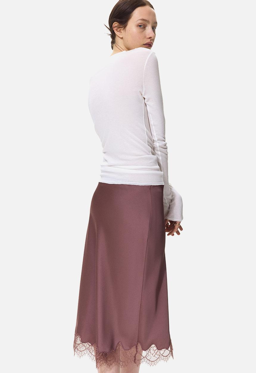 H&M - Lace-trimmed slip skirt - dark dusty pink