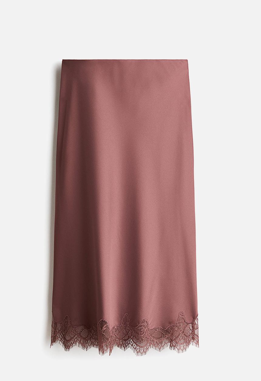H&M - Lace-trimmed slip skirt - dark dusty pink