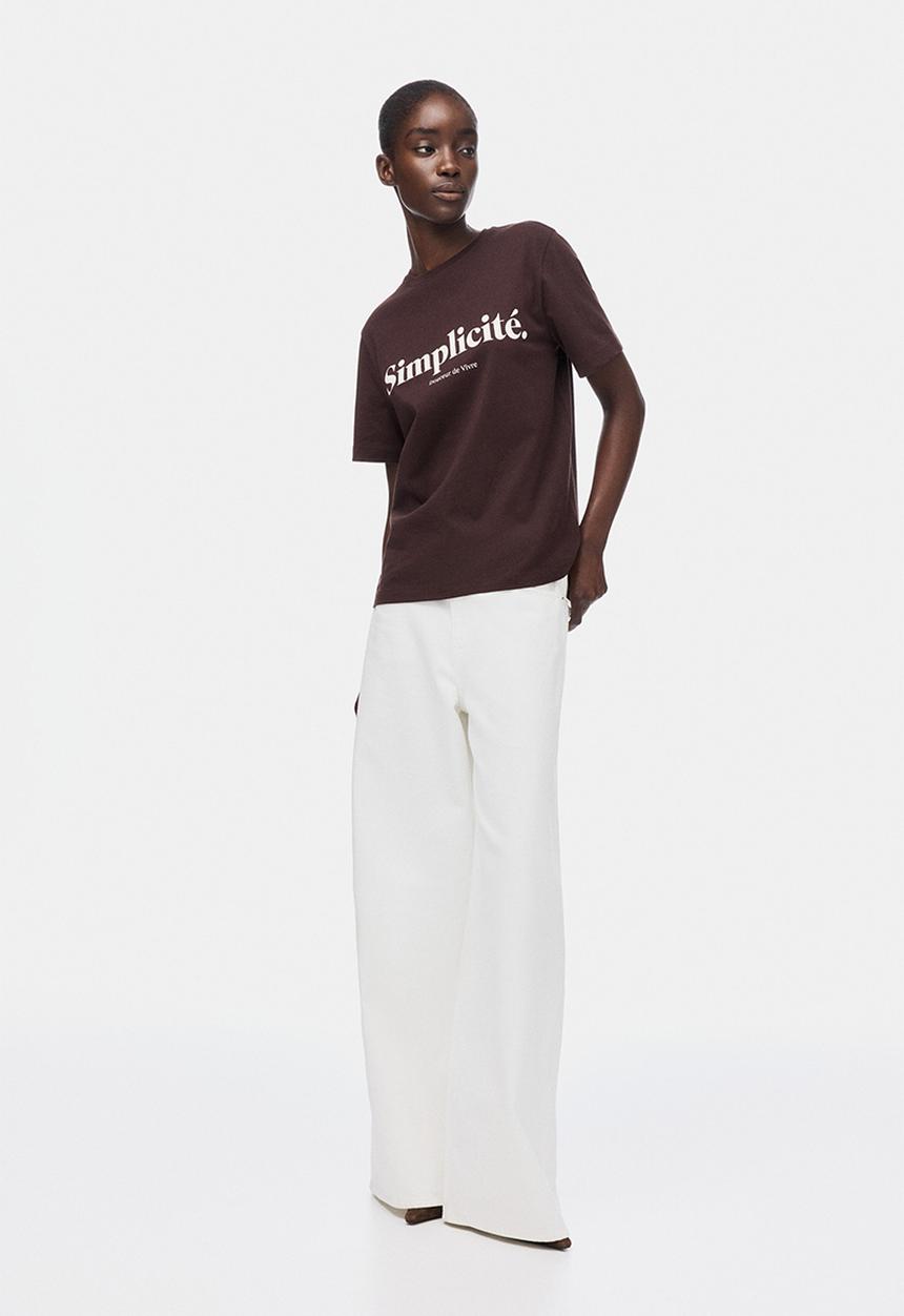 H&M - Printed t-shirt - dark brown/simplicit?