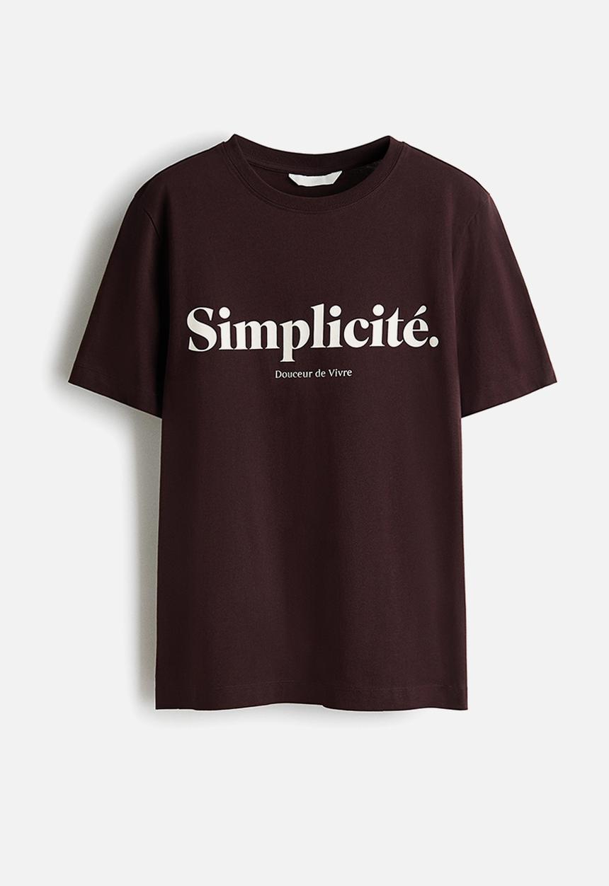 H&M - Printed t-shirt - dark brown/simplicit?