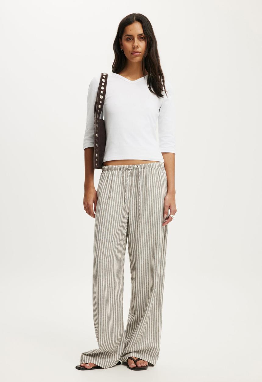 Cotton On - Haven Wide Leg Pant - Gemma Stripe Dark Oak