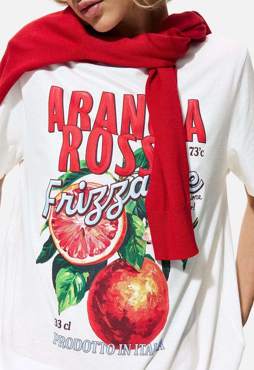 H&M - Printed t-shirt - white/arancia rossa