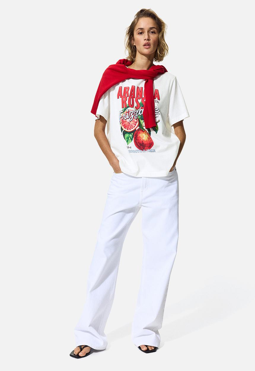 H&M - Printed t-shirt - white/arancia rossa
