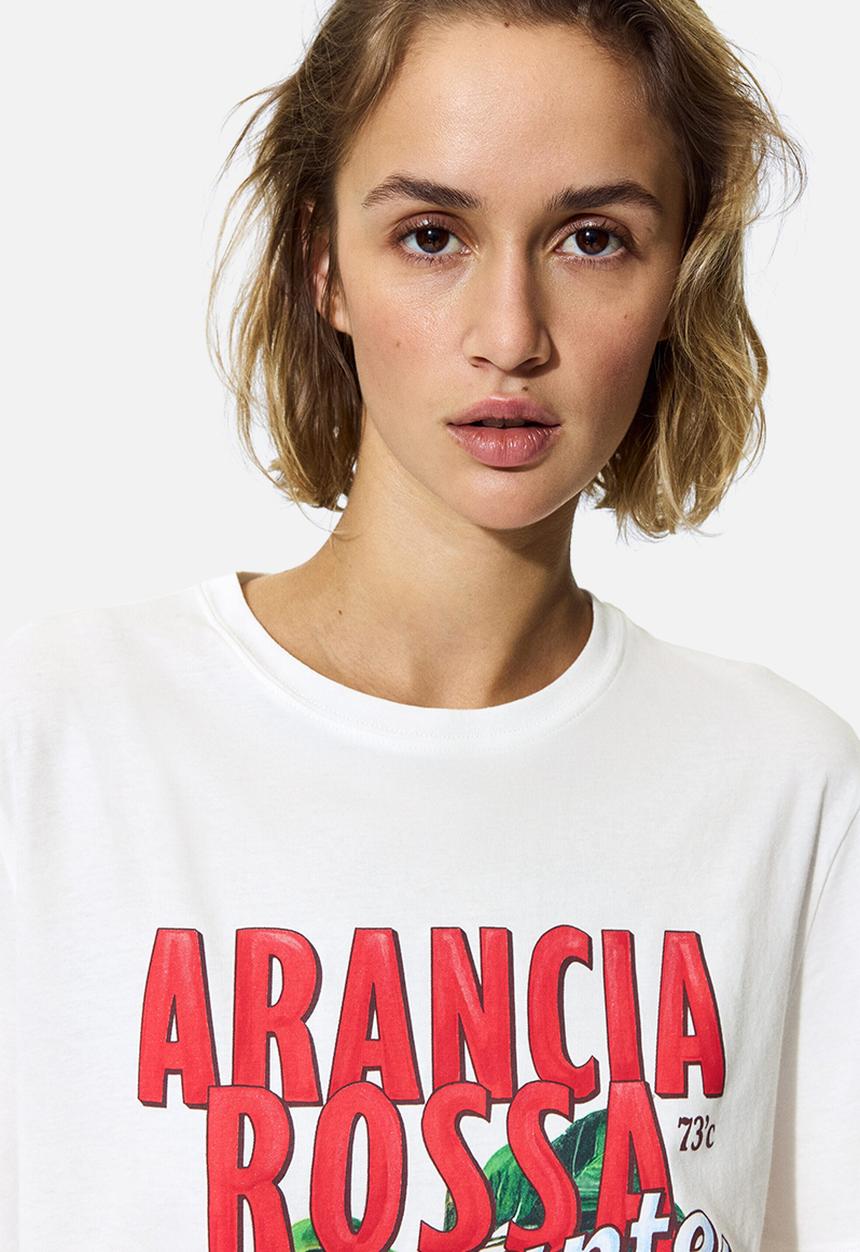 H&M - Printed t-shirt - white/arancia rossa