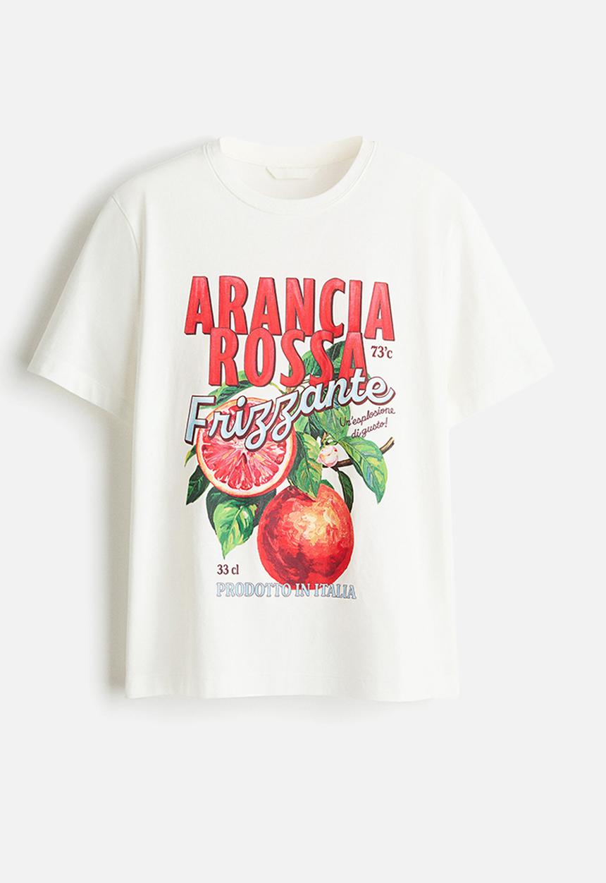 H&M - Printed t-shirt - white/arancia rossa