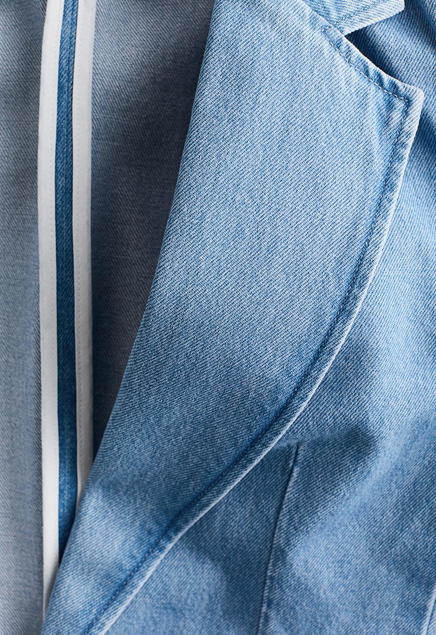 H&M - Gathered-sleeve denim blazer - denim blue