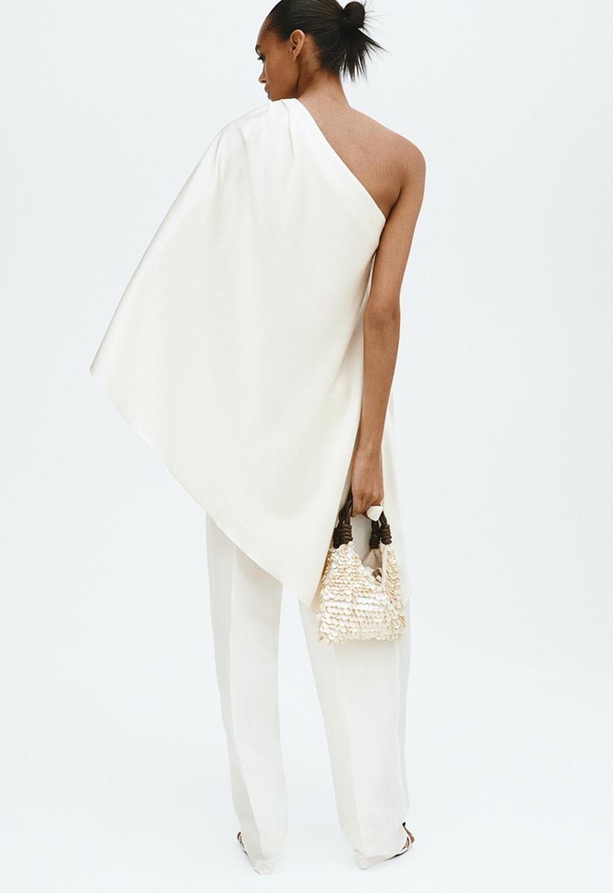 H&M - One-shoulder satin top - cream