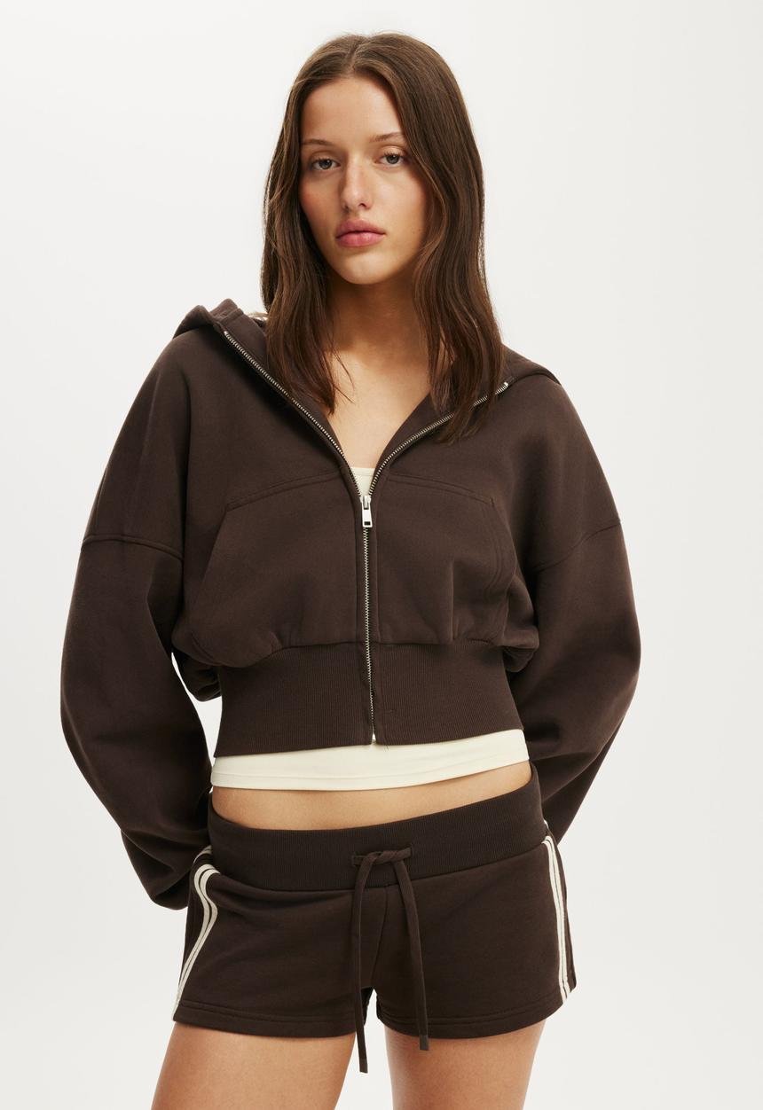 Cotton On - Micro Fleece Sweatshort - Dark Oak/Stripe