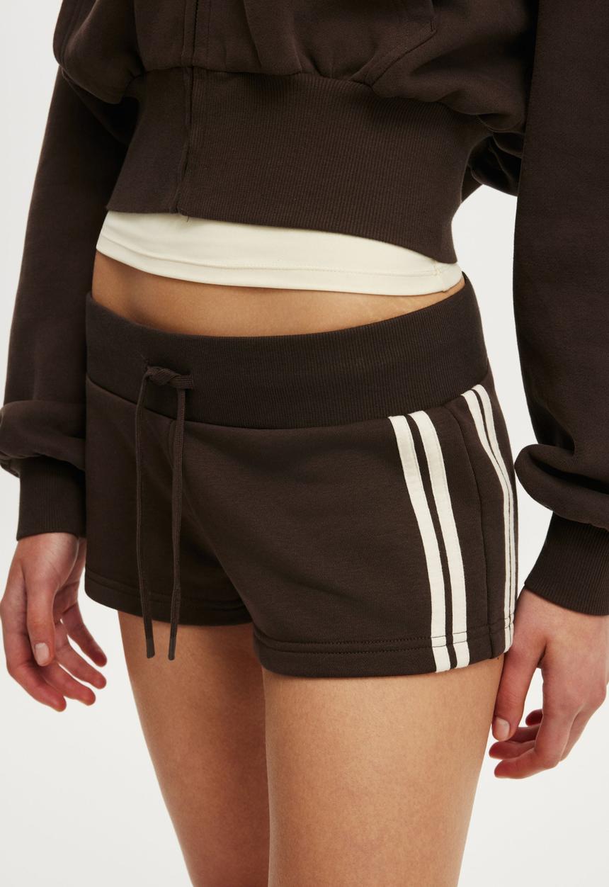 Cotton On - Micro Fleece Sweatshort - Dark Oak/Stripe