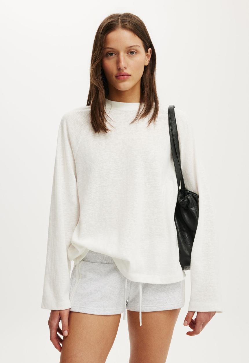 Cotton On - Micro Fleece Sweatshort - Light Grey Marle/Stripe