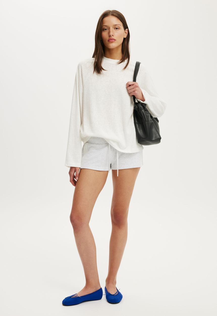 Cotton On - Micro Fleece Sweatshort - Light Grey Marle/Stripe