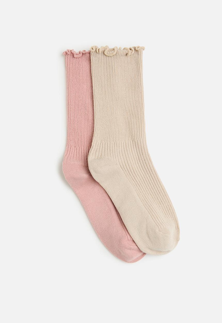 Tessa Design - 2pk frill trim socks - beige/pink