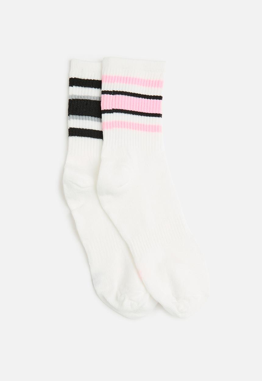 Tessa Design - 2Pk striped socks - pink/black