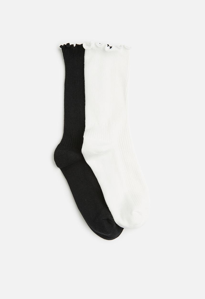Tessa Design - 2Pk frill trim socks - white/black