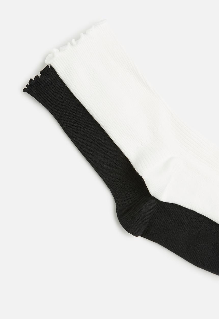 Tessa Design - 2Pk frill trim socks - white/black