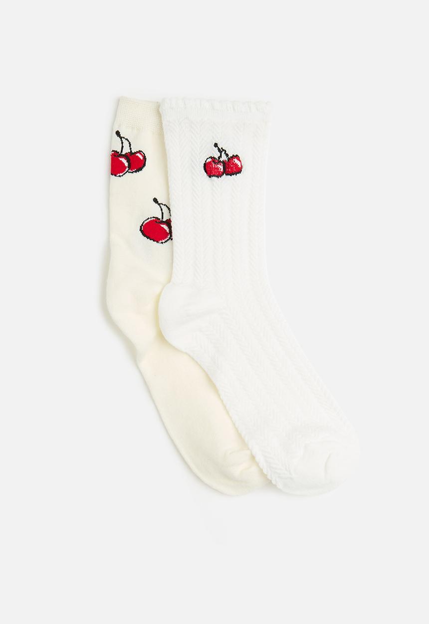 Tessa Design - 2Pk cherry socks - white/cream