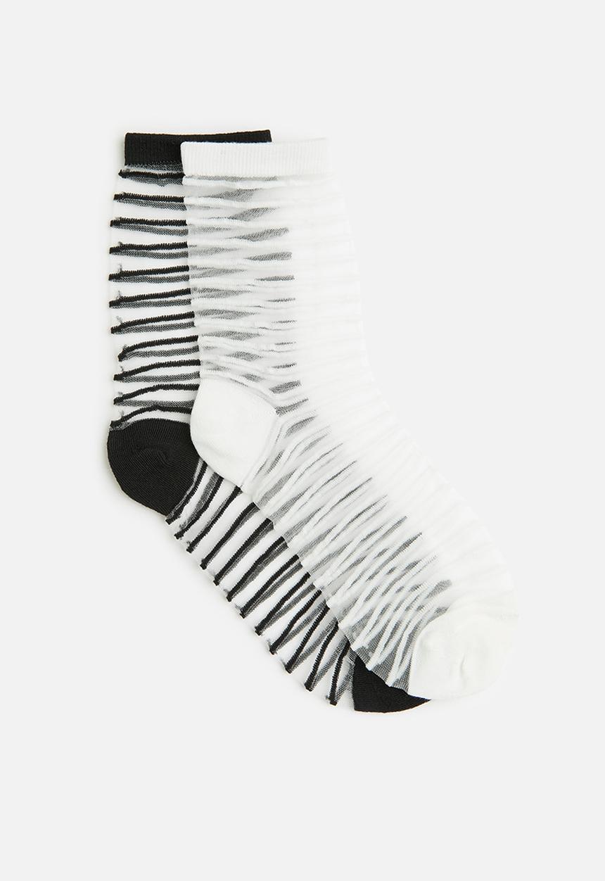 Tessa Design - 2Pk sheer socks with stripes - black/white