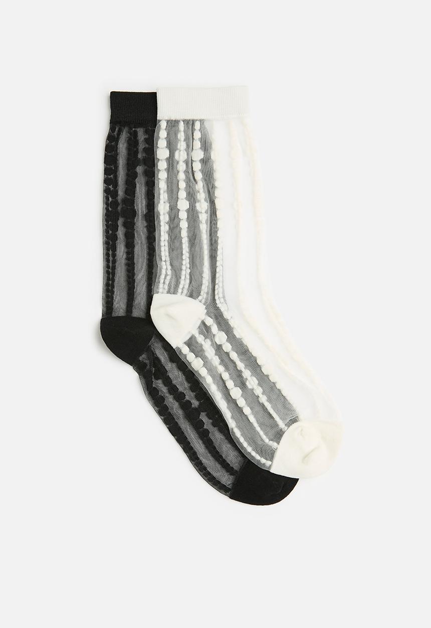 Tessa Design - 2Pk striped sheer socks - black/white