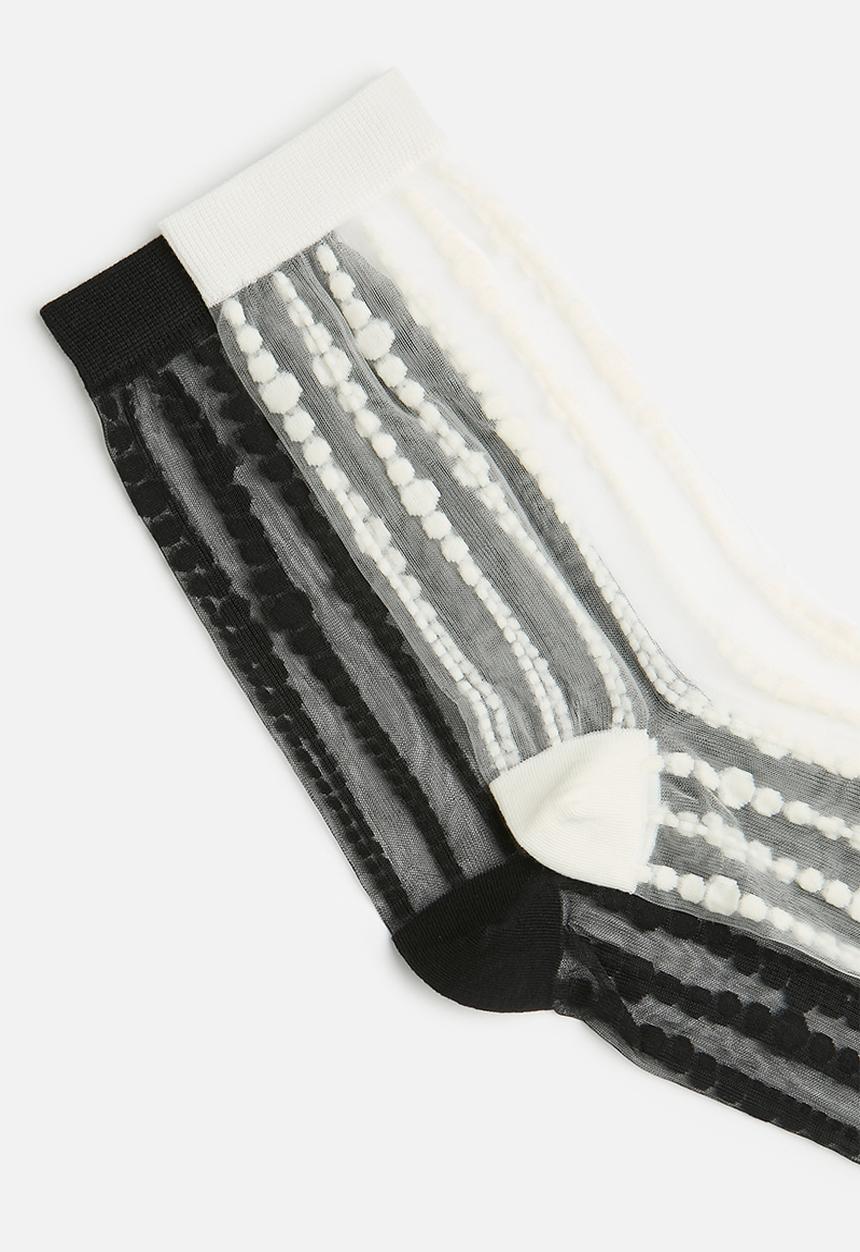 Tessa Design - 2Pk striped sheer socks - black/white