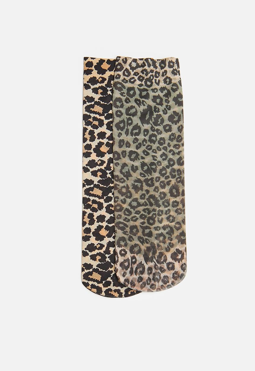 Tessa Design - 2Pk leopard print sheer socks - beige/brown
