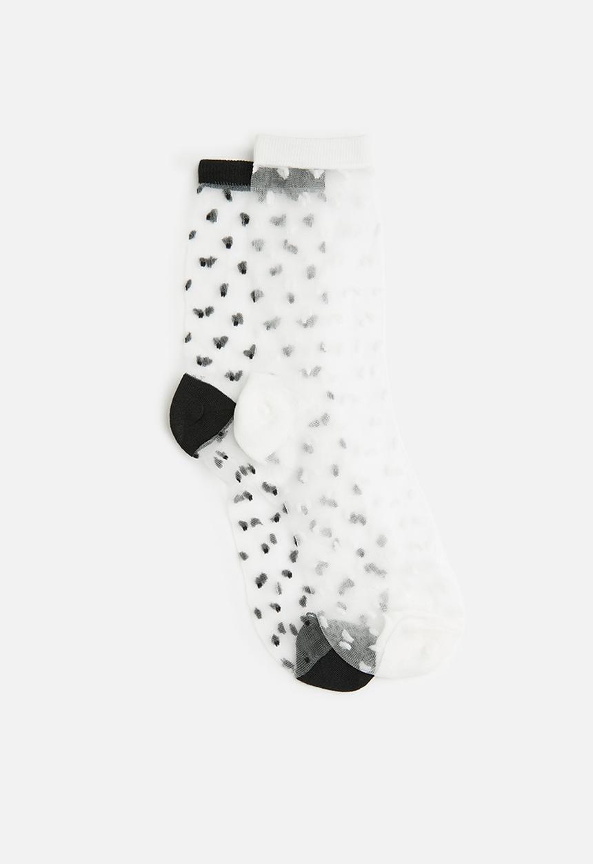 Tessa Design - 2pk polka dot sheer socks - black/white